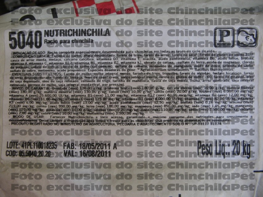 Composição Nutrichinchila Purina